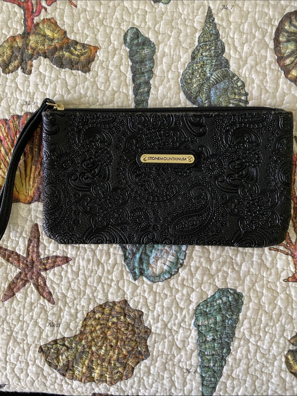 Stone Mountain Accessories Black Embossed Wristlet Clutch